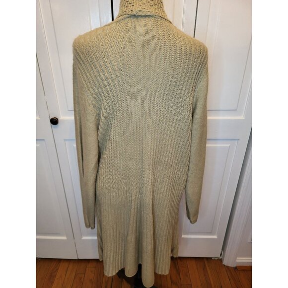 Tan Shawl Collar Duster Cardign Crocket Trim 1 X Boho Cozy Fall Minimalist - Picture 2 of 7